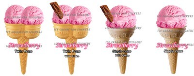 Set of 4  Hard Scooped ice Cream cones strawberry flavour
