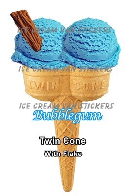 Hard Scooped double bubblegum  Ice Cream Twin Cone with flake