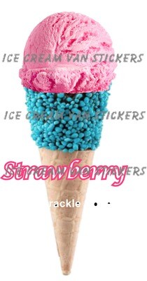Hard Scooped  strawberry  Ice Cream twisty blue crackle   Cone