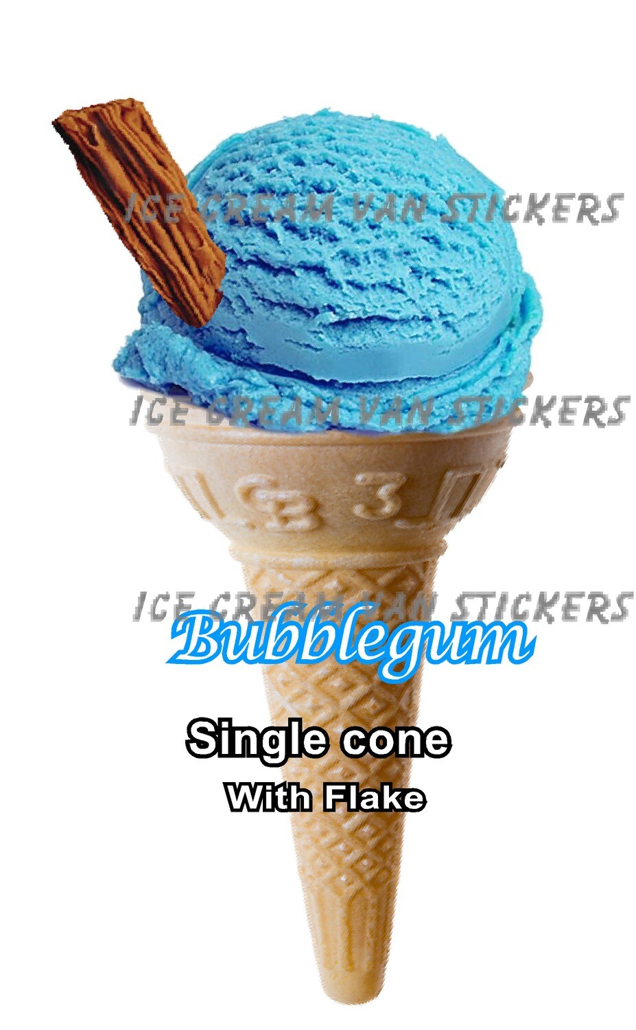 Hard Scooped Bubblegum Ice Cream Single Cone  with flake