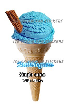 Hard Scooped Bubblegum Ice Cream Single Cone  with flake