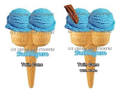 Hard Scooped bubblegum Ice Cream double cone  and double cone with flake 2 individual stickers