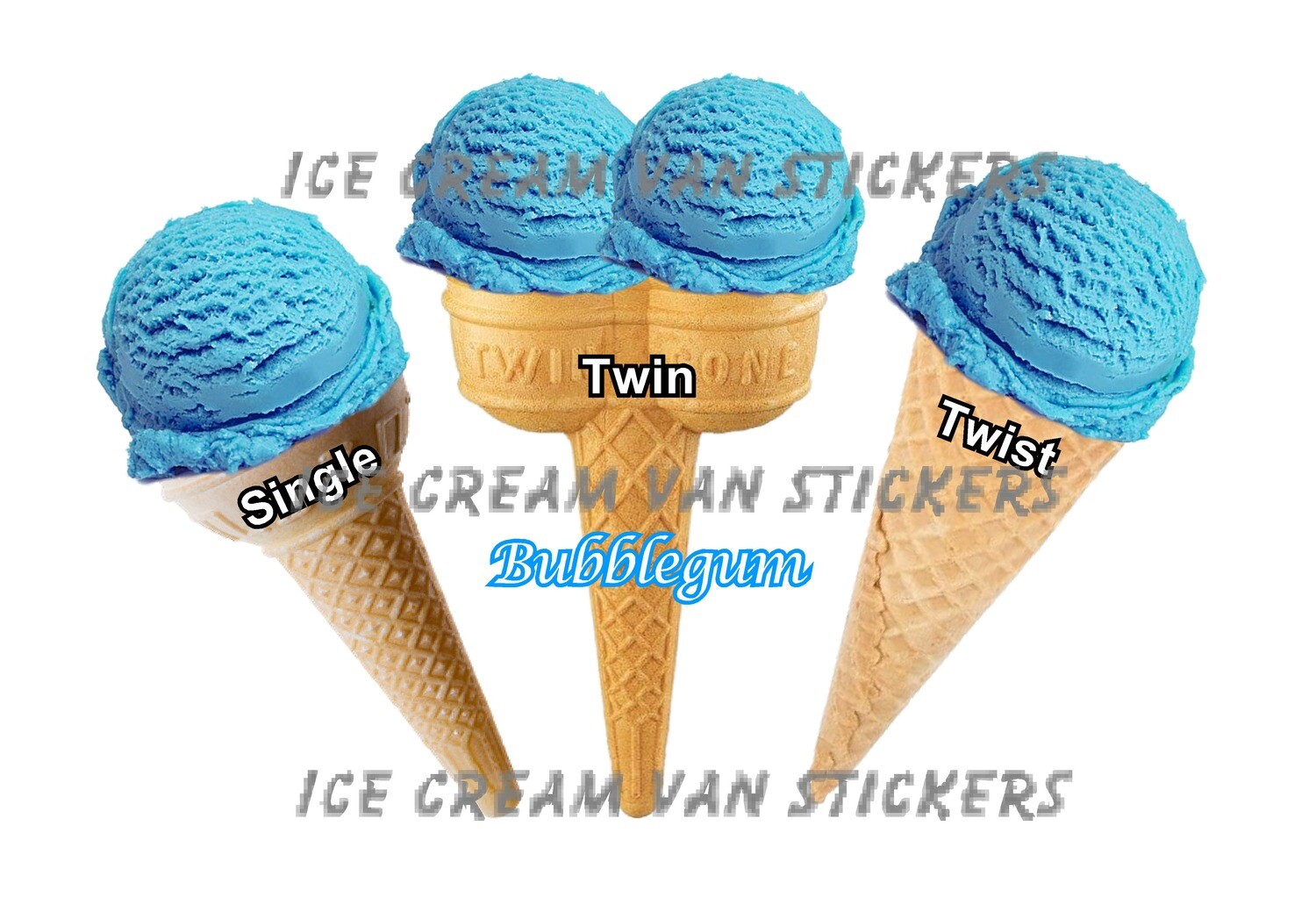 Set of 3 Hard Scooped ice Cream cones bubblegum flavour