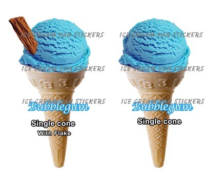 Hard Scooped bubblegum Ice Cream single cone and  single cone with flake  2 stickers