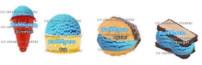 Set of 4  Hard Scooped ice Cream  bubblegum  flavour oyster,nougat,tub,screwball