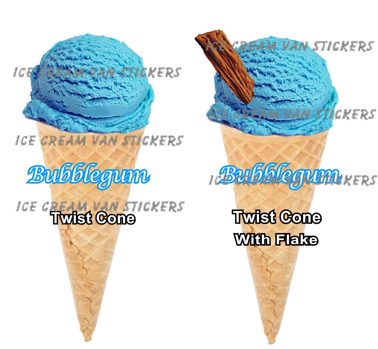 Hard Scooped bubblegum Ice Cream twist cone and twist cone with flake  2 stickers