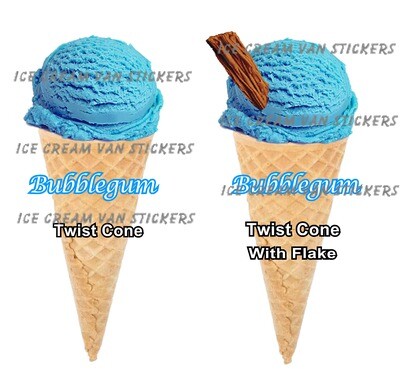 Hard Scooped bubblegum Ice Cream twist cone and twist cone with flake  2 stickers
