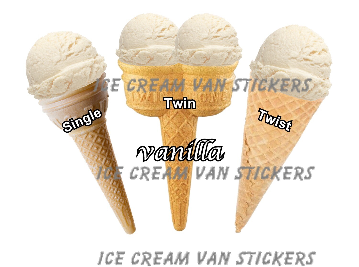 Set of 3 Hard Scooped ice Cream cones vanilla  flavour