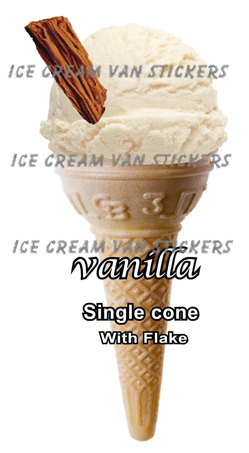 Hard Scooped Vanilla Ice Cream Single Cone with flake