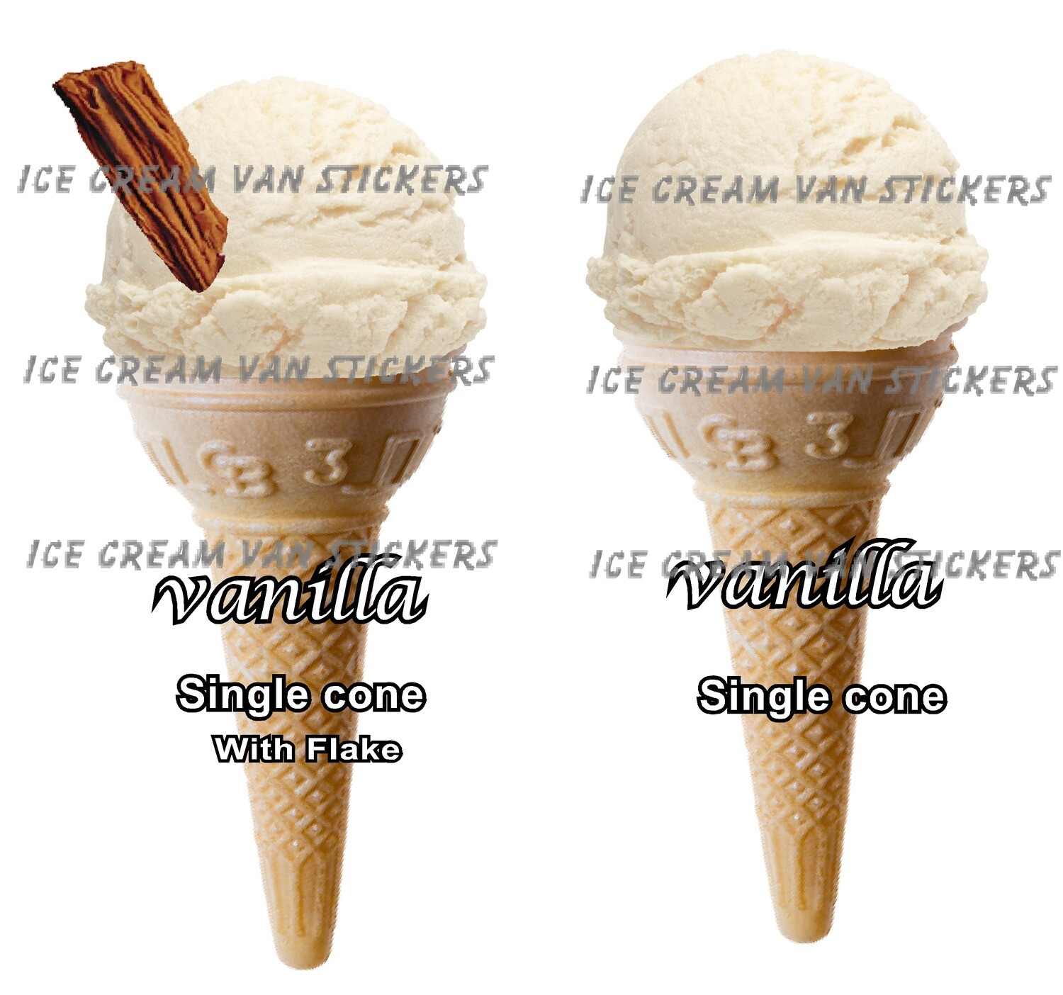 2 x Hard Scooped Vanilla Ice Cream Single Cone  and single cone with flake