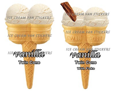 2 x Hard Scooped double vanilla 
Ice Cream Twin Cone and twin cone  with flake
