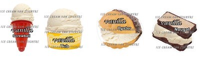 Set of 4  Hard Scooped ice Cream cones vanilla  flavour,oyster,screwball,tub,nougat