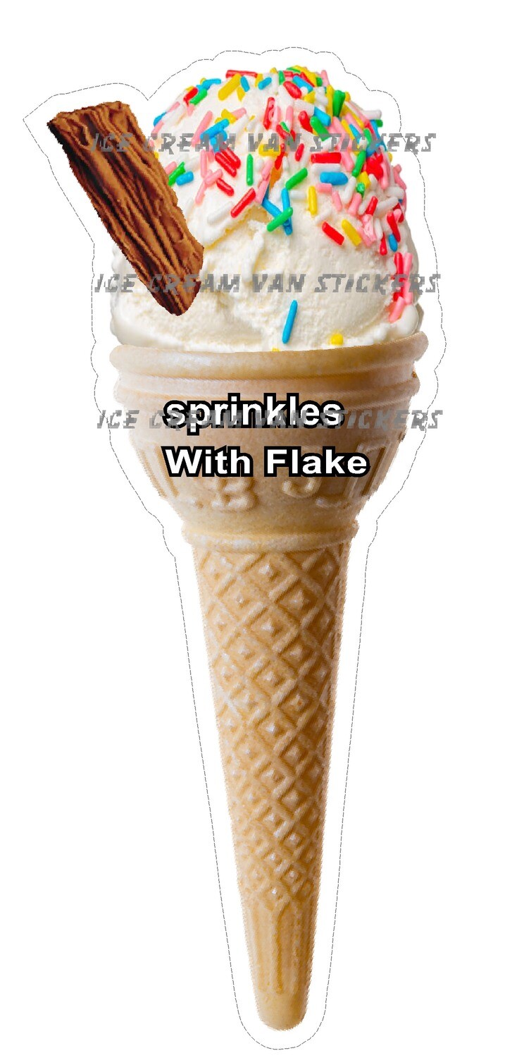 Hard Scooped vanilla  flavoured Ice Cream sprinkles   single  Cone with flake