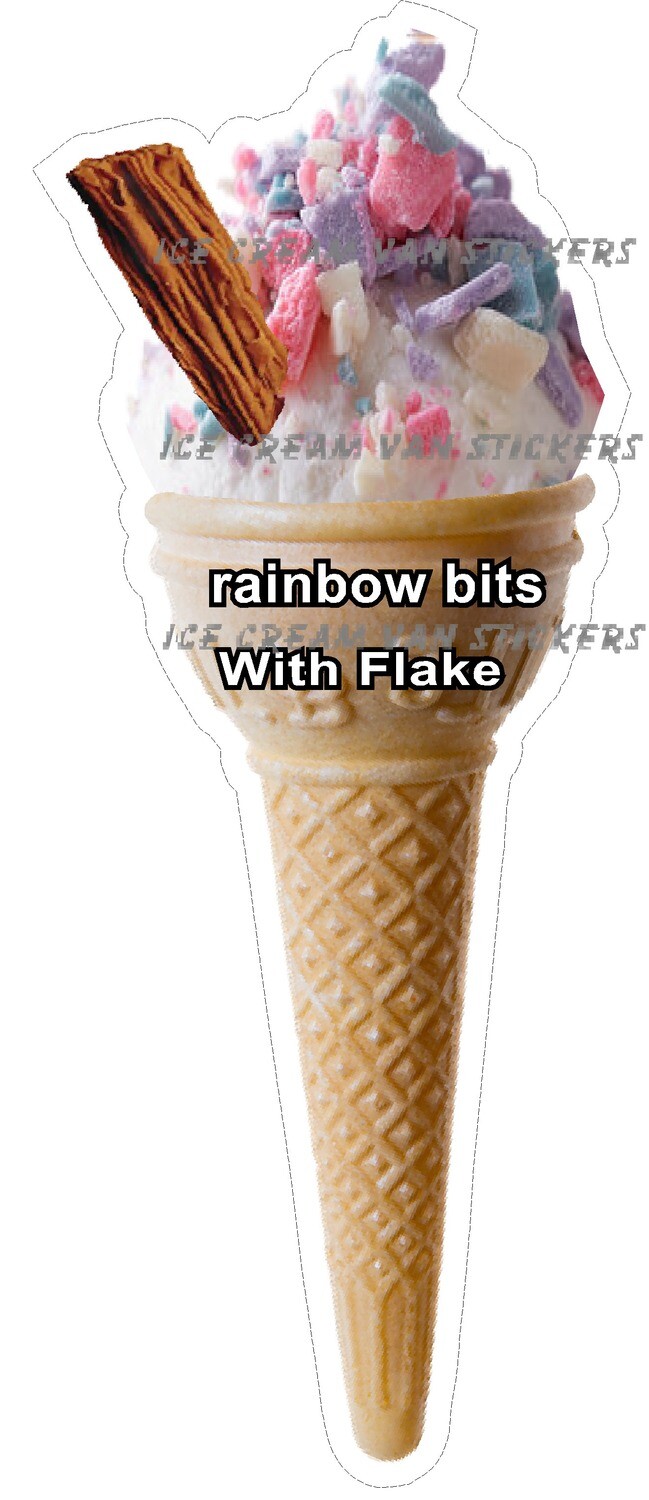 Hard Scooped vanilla  flavoured Ice Cream rainbow bits  single  Cone with flake