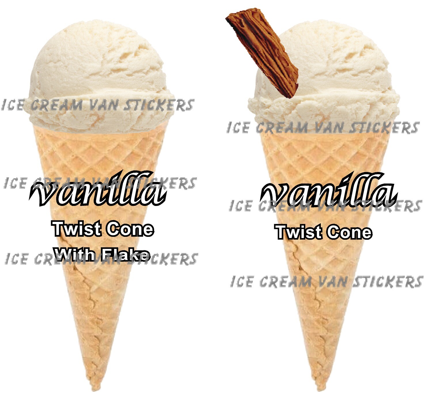 2 x Hard Scooped  vanilla   Ice Cream  twist  Cone  and twist cone with flake