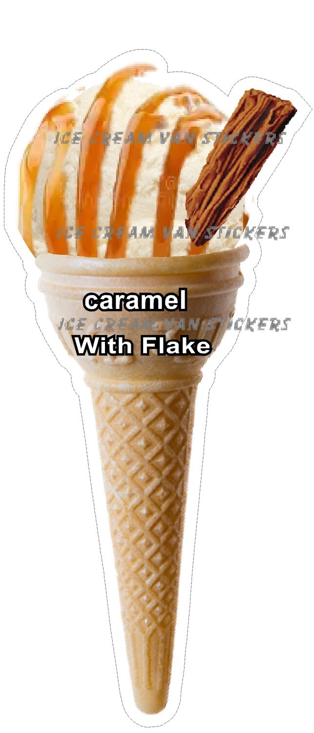 Hard Scooped vanilla  flavoured Ice Cream  caramel  single  Cone with flake