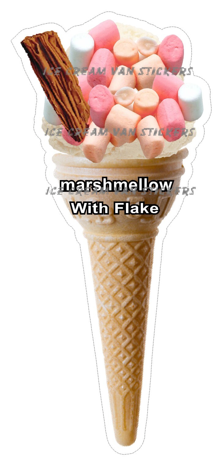 Hard Scooped vanilla  flavoured Ice Cream marshmellow single  Cone with flake