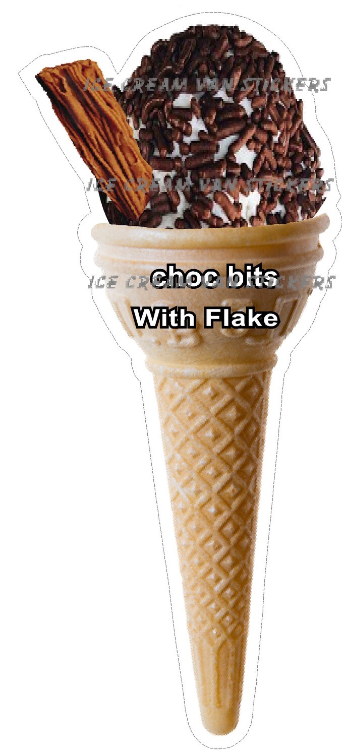Hard Scooped vanilla  flavoured Ice Cream choc bits single  Cone with flake