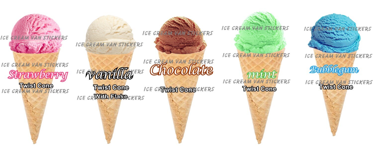 Set of 5  Hard Scooped ice Cream twist  cones   mixed  flavour