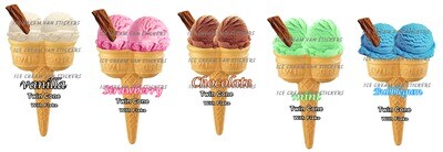 Set of 5   Hard Scooped ice Cream double cones with flakes mixed  flavour