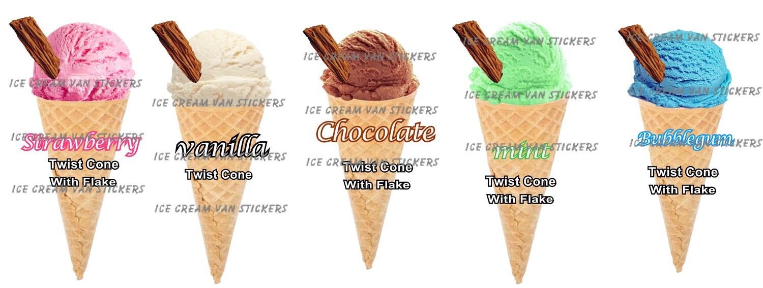 Set of 5  Hard Scooped ice Cream twist  cones  with flake mixed  flavour