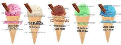 Set of 5  Hard Scooped ice Cream twist  cones  with flake mixed  flavour