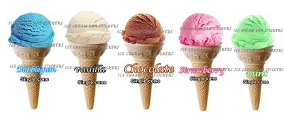 Set of 5   Hard Scooped ice Cream single  cones  mixed  flavour