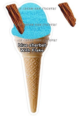 Hard Scooped vanilla  flavoured Ice Cream blue sherbet  single  Cone with flake