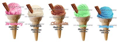 Set of 5   Hard Scooped ice Cream single  cones with flakes mixed  flavour