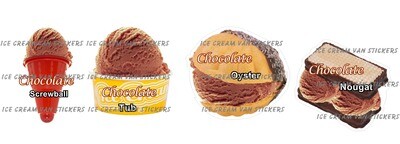 Set of 4 Hard Scooped ice Cream cones chocolate flavour screwball,tub,oyster,nougat