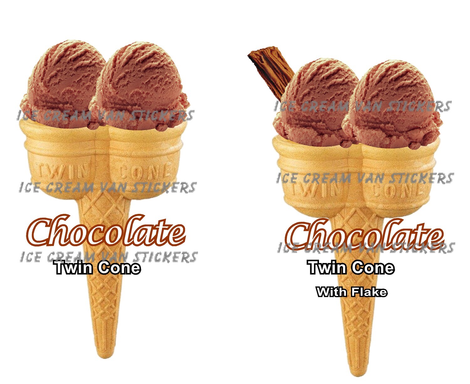 2 x Hard Scooped  chocolate   Ice Cream  double  Cone and double cone  with flake