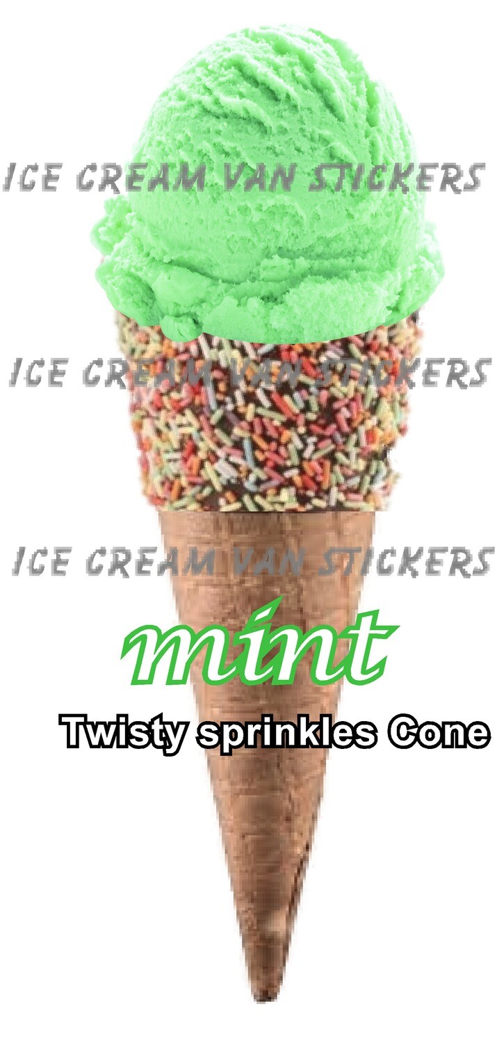 Hard Scooped mint  flavoured Ice Cream twisty sprinkles 
 Cone
