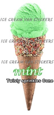 Hard Scooped mint  flavoured Ice Cream twisty sprinkles 
 Cone