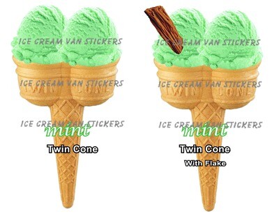 2 x Hard Scooped mint  flavoured single double Ice Cream  cone and double cone with  with flake