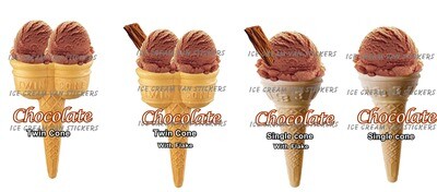 Set of 4 Hard Scooped ice Cream cones chocolate flavour
