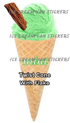 Hard Scooped mint  flavoured single twist Ice Cream  cone with flake