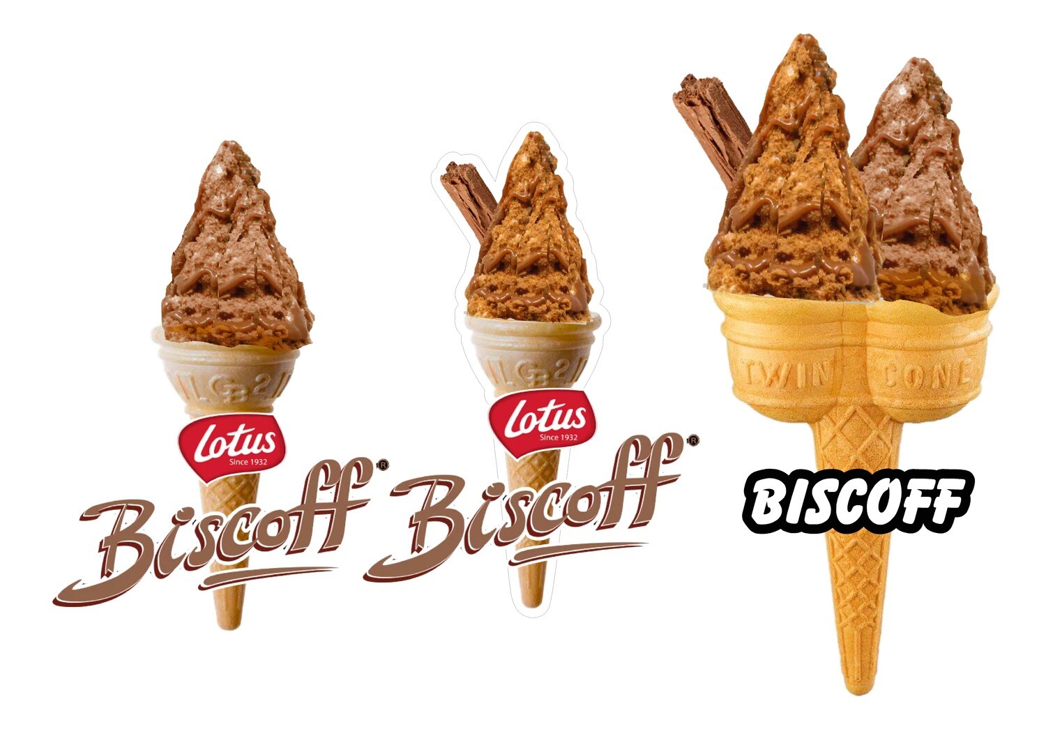 3  x whippy soft ice cream Single Cone  biscoff
