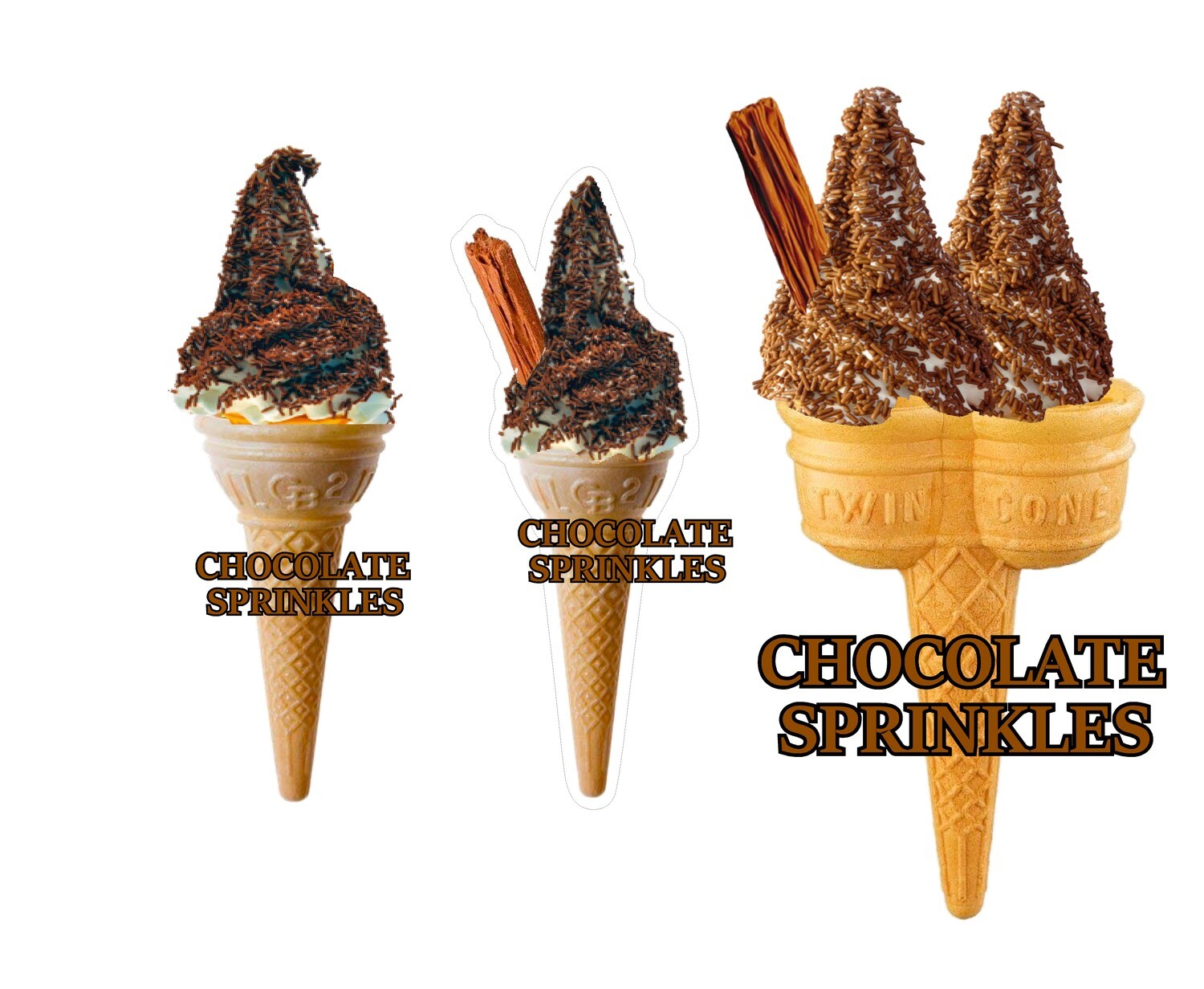 3  x whippy soft ice cream Single Cone  chocolate bits