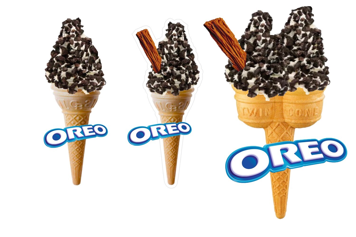 3  x whippy soft ice cream Single/twin  Cone  oreo