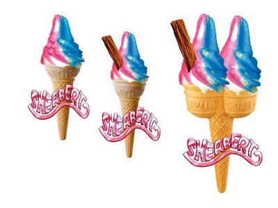 3  x whippy soft ice cream Single/twin  Cone  mixed sherbet