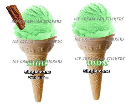 2 x Hard Scooped mint  flavoured single  Ice Cream  cone and single cone with  with flake