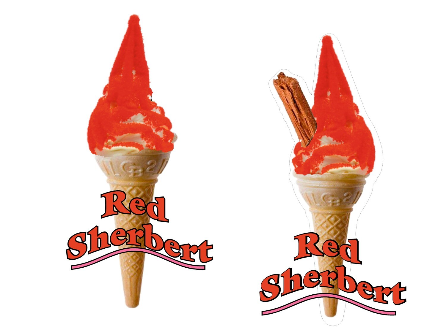 2 x whippy soft ice cream Single Cone  red sherbet