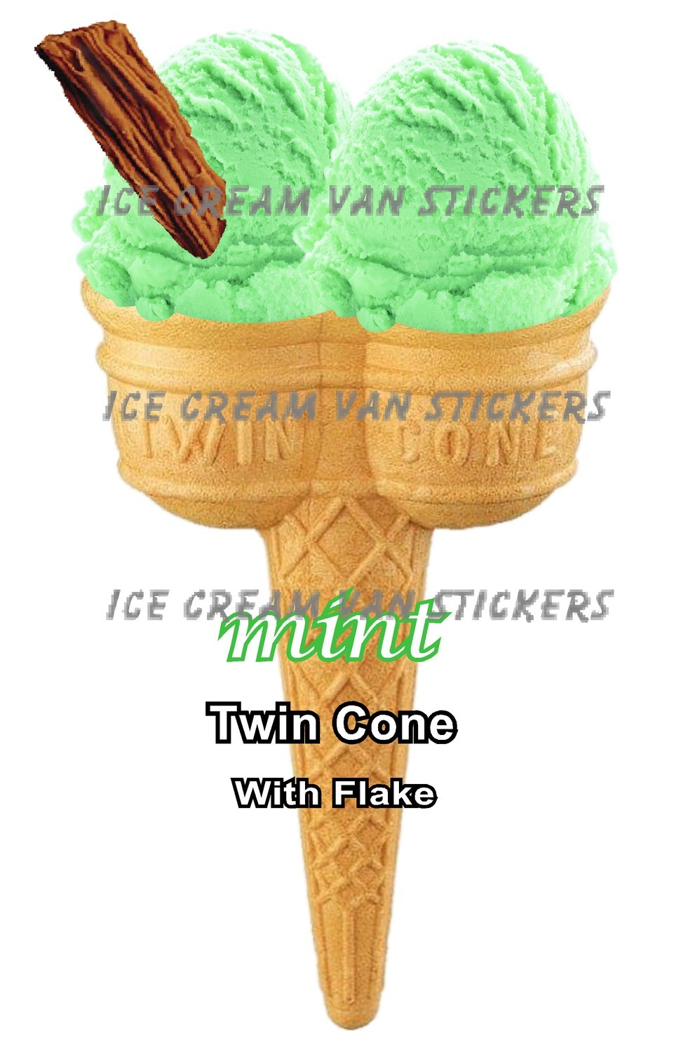 Hard Scooped mint  flavoured double Ice Cream  cone with flake