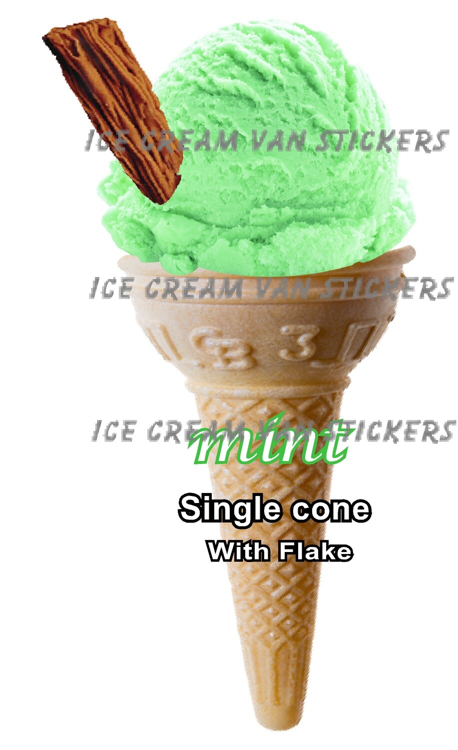 Hard Scooped mint  flavoured single Ice Cream  cone with flake