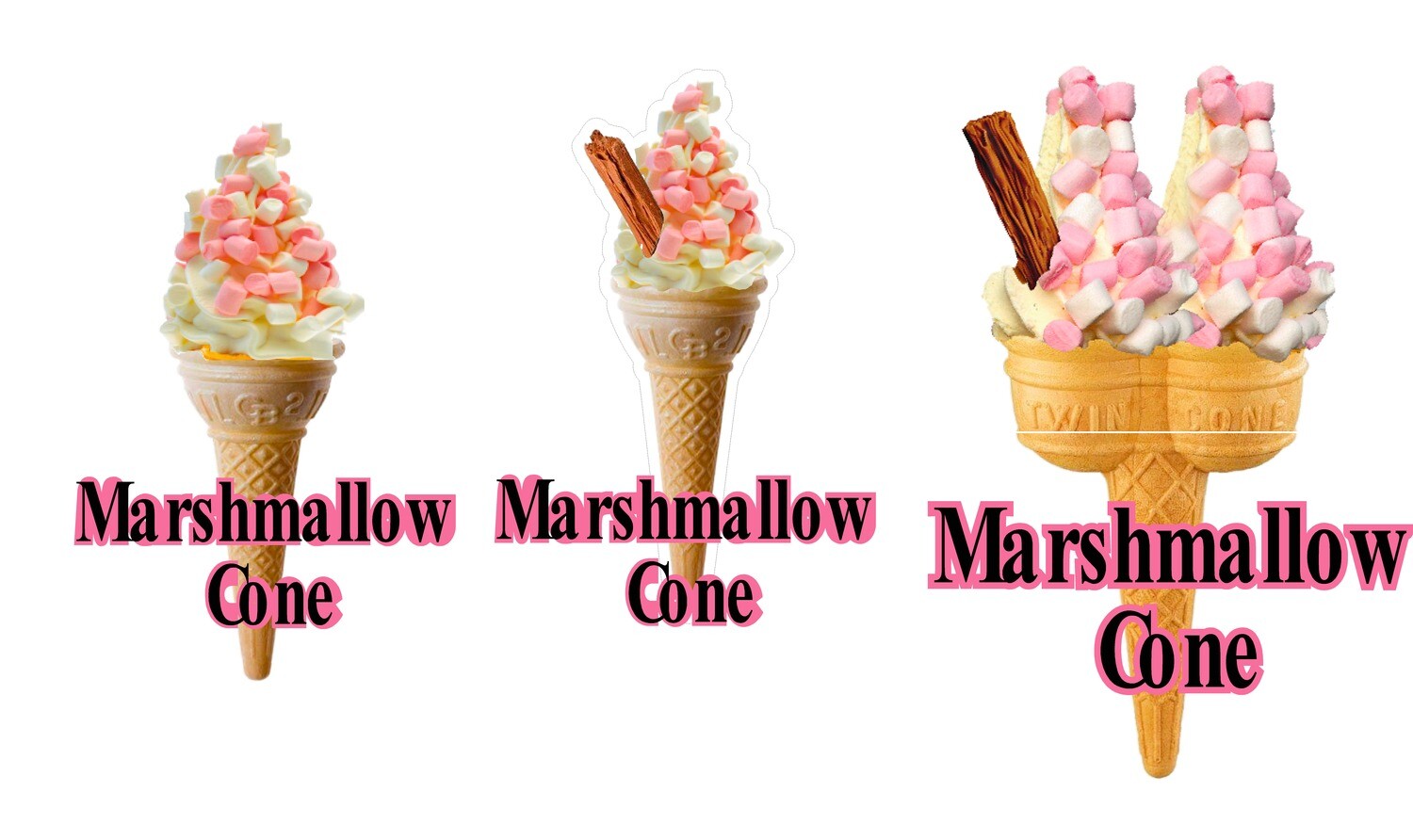 3  x whippy soft ice cream Single/twin  Cone  marshmellow