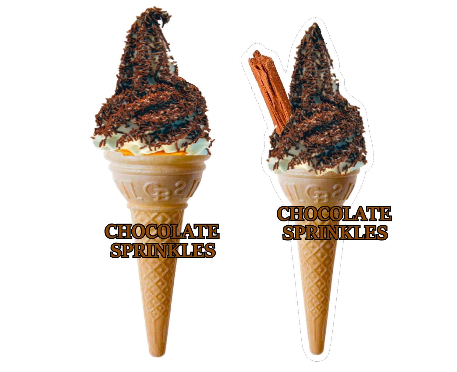 2 x whippy soft ice cream Single Cone chocolate bits