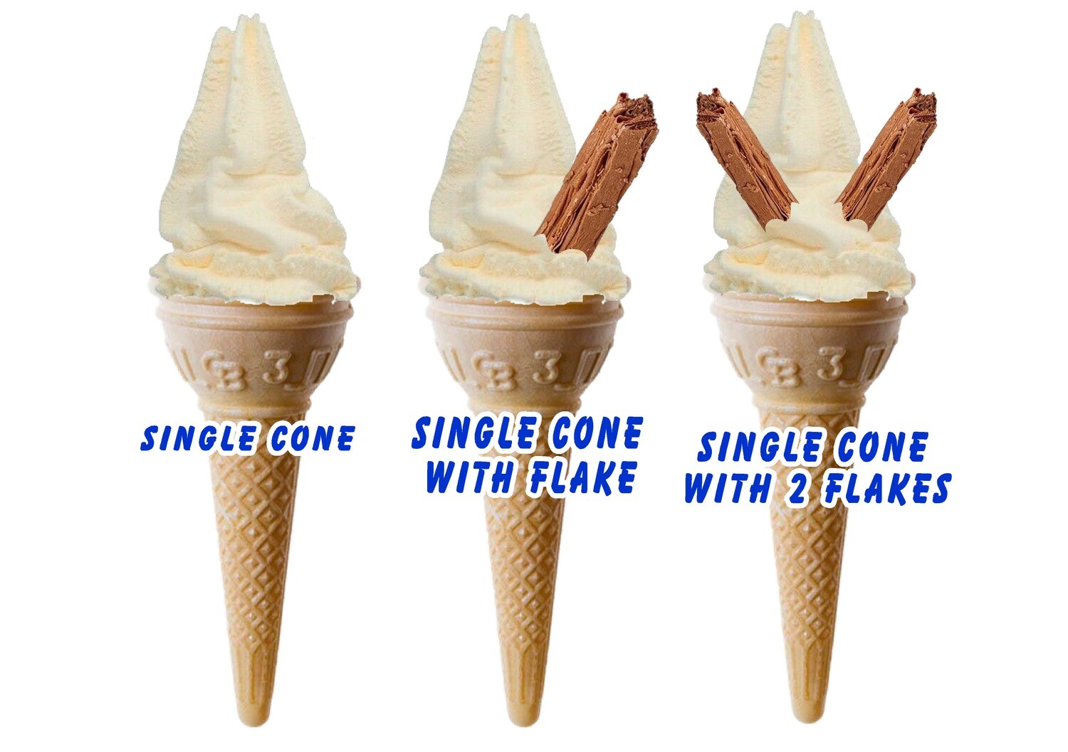3 x soft whippy  Ice Cream cones