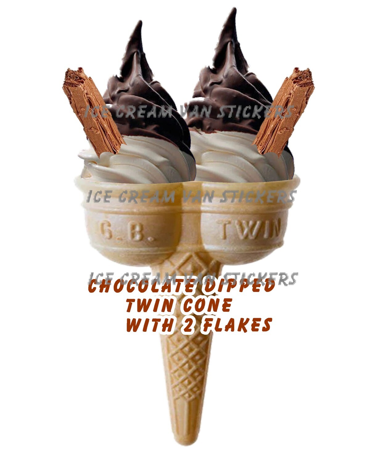 chocolate dipped whippy soft ice cream twin with 2 flakes