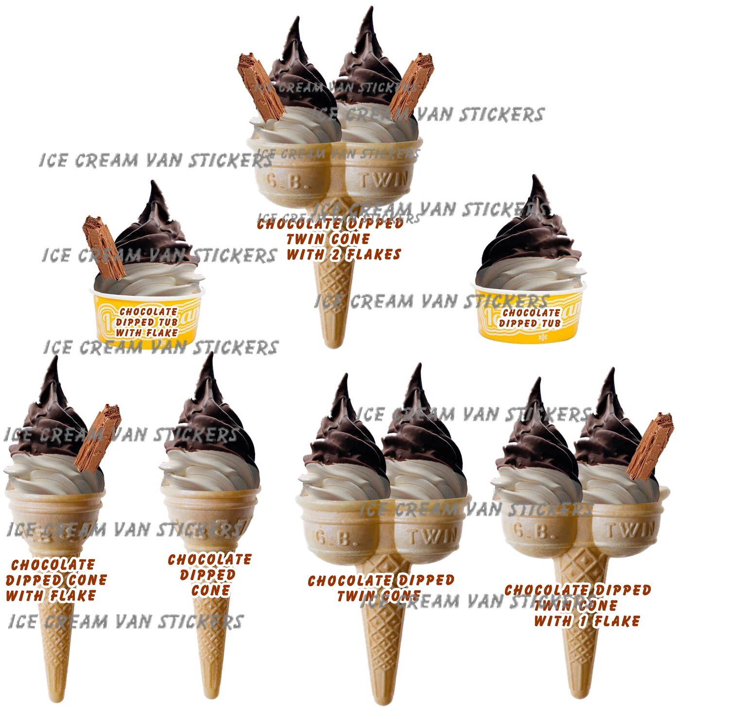 7 x chocolate dipped whippy soft ice cream  cones