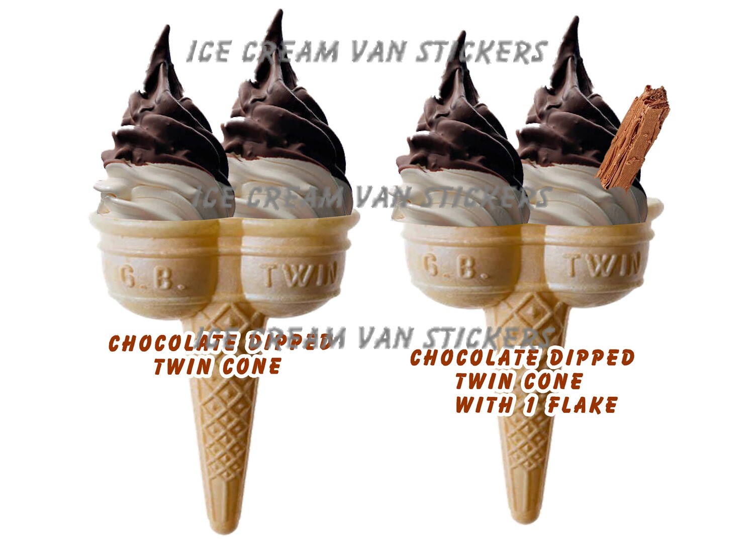 2 x chocolate dipped whippy soft ice cream twin cones